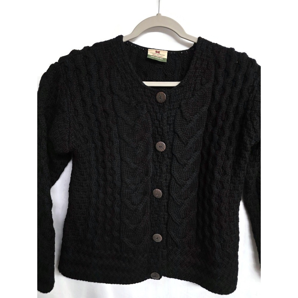 Carraig Donn Fisherman Womens Small Cardigan Sweater Merino Wool Ireland Medium
